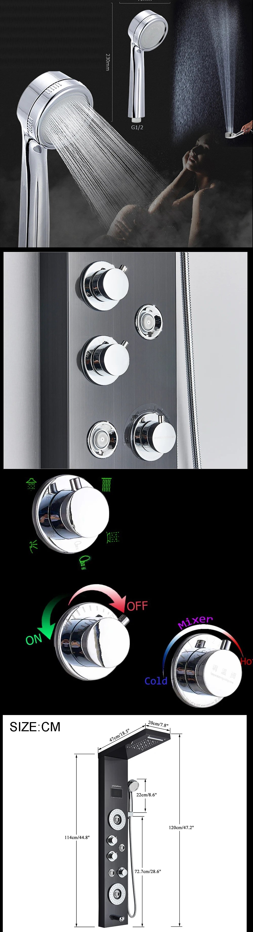 LED Light Shower Panel Waterfall Rain Digital Display Shower Faucet Set