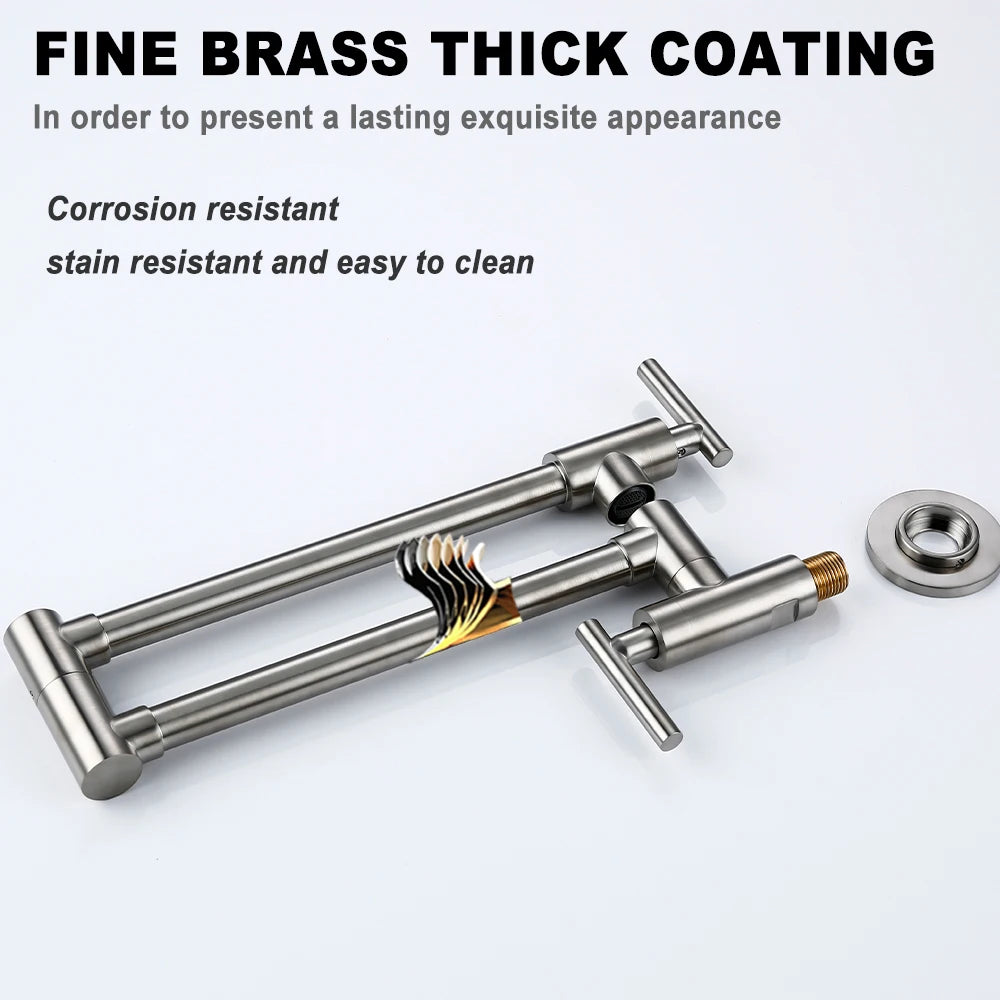 Brushed Nickel Kitchen Faucet Brass Wall Mounted Pot Filler Swivel