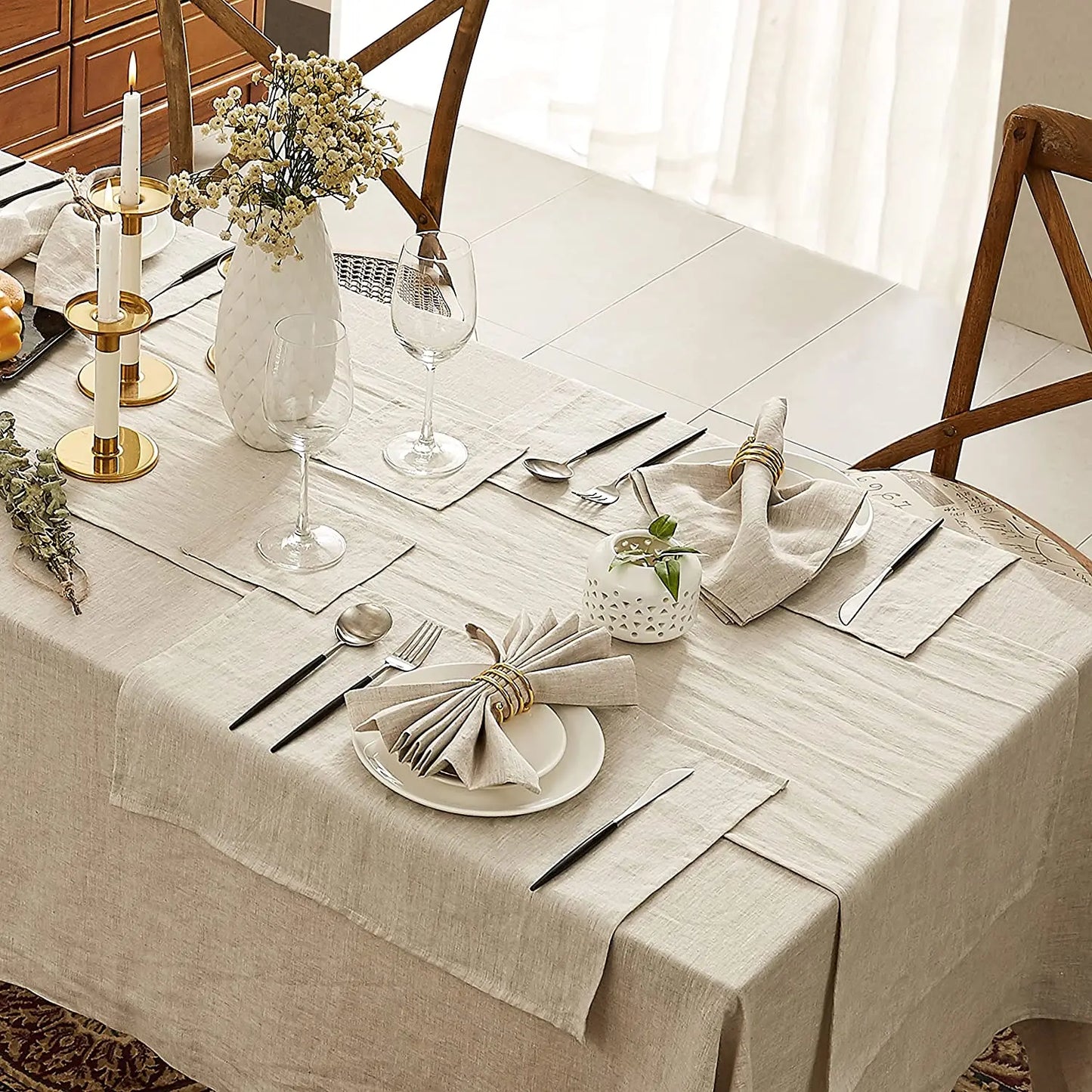 100% Pure Linen Solid Color Table Cover, Natural Fabric Tablecloth
