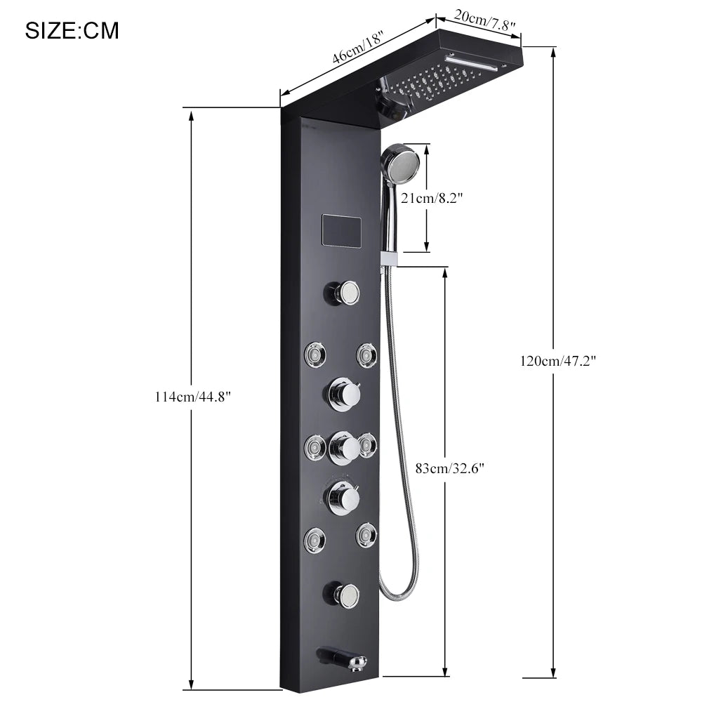 LED Light Shower Panel Waterfall Rain Digital Display Shower Faucet Set