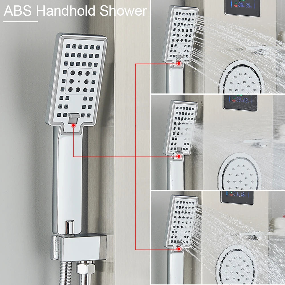 LED Light Shower Panel Waterfall Rain Digital Display Shower Faucet Set