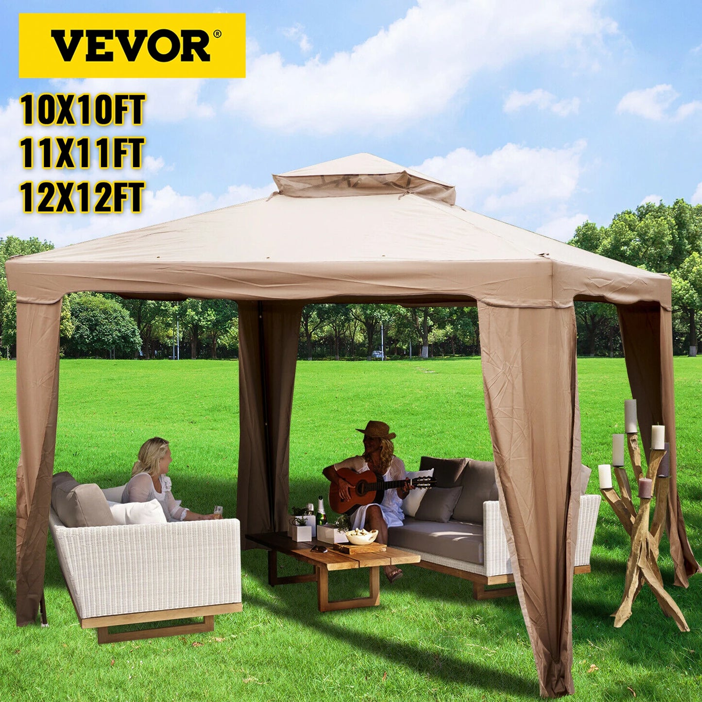 Outdoor Gazebo Canopy Tent W/ Netting Sandbag Patio Garden Shade Awning
