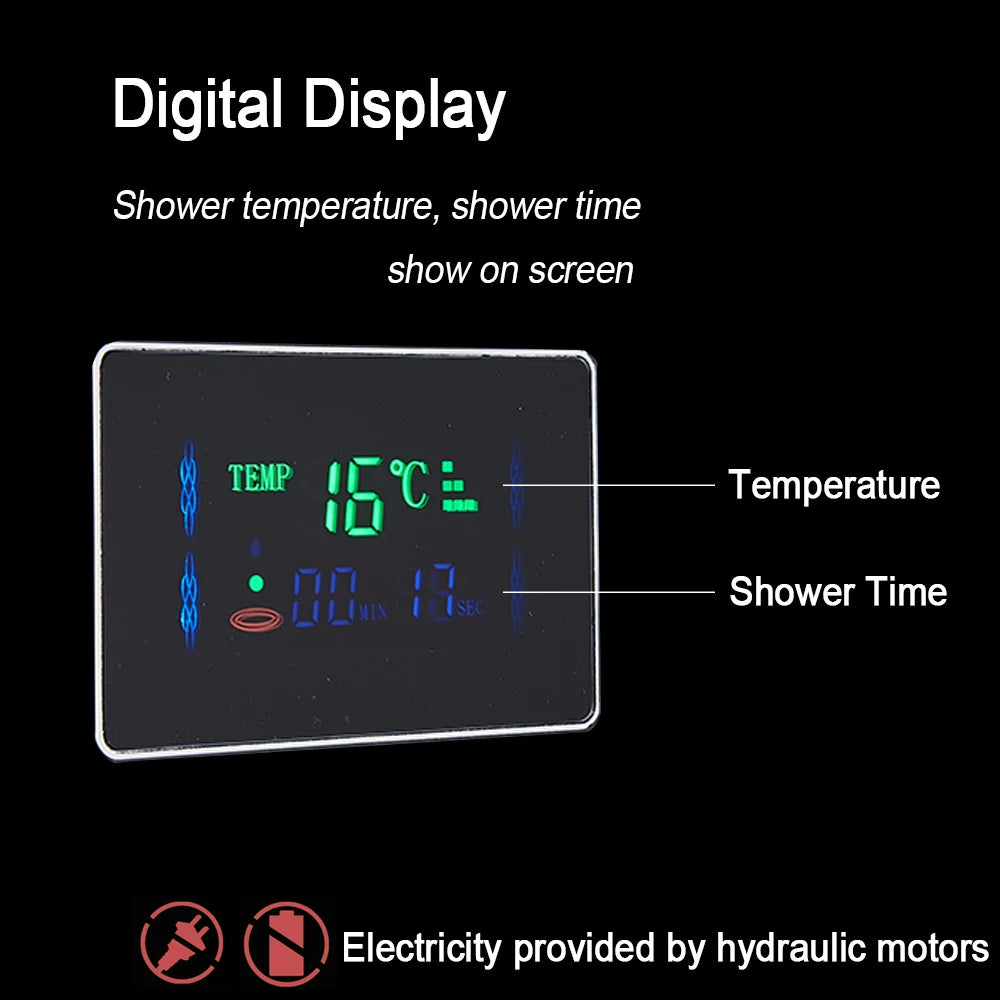 LED Light Shower Panel Waterfall Rain Digital Display Shower Faucet Set
