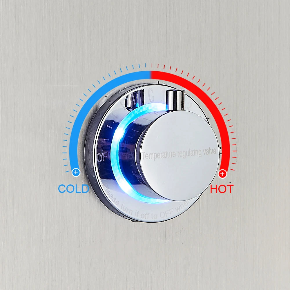 LED Light Shower Panel Waterfall Rain Digital Display Shower Faucet Set