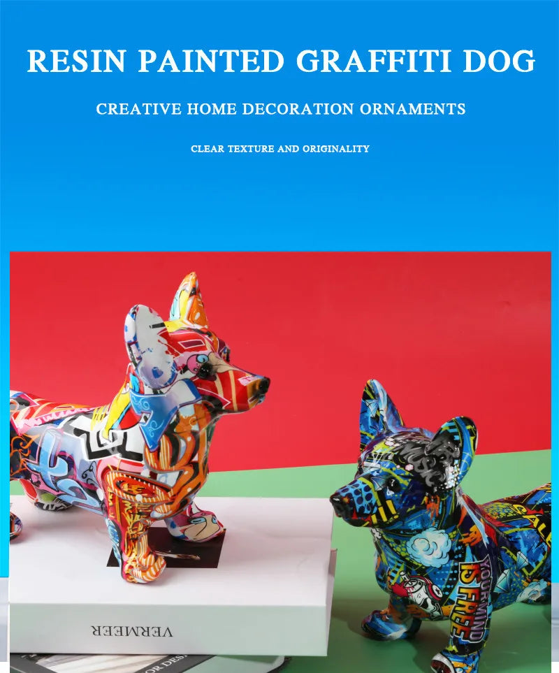 Nordic  Art Graffiti Corgi Dog Painting Creative Resin Crafts