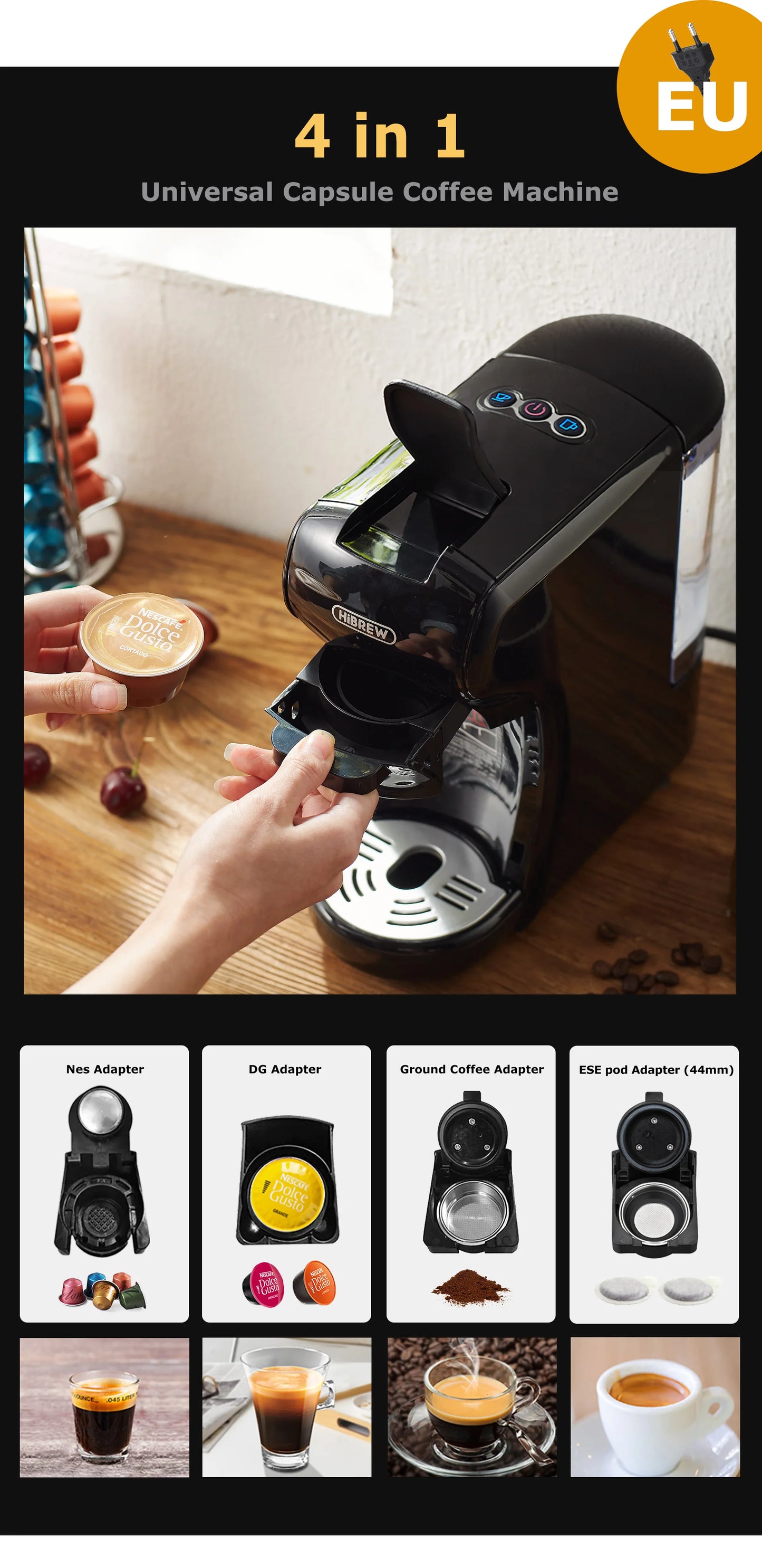 Coffee Machine 19 Bar 4in1 Hot & Cold Multiple Capsule Espresso