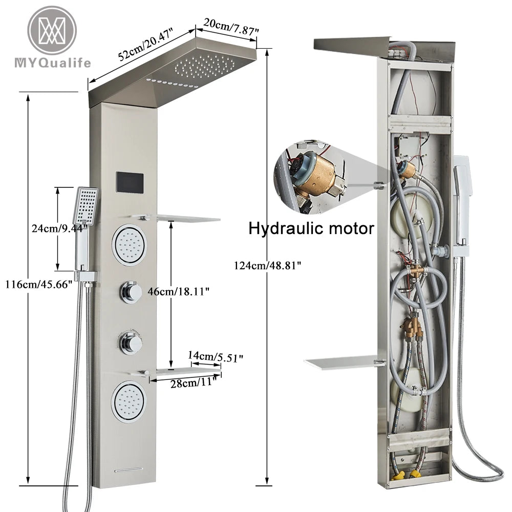 LED Light Shower Panel Waterfall Rain Digital Display Shower Faucet Set