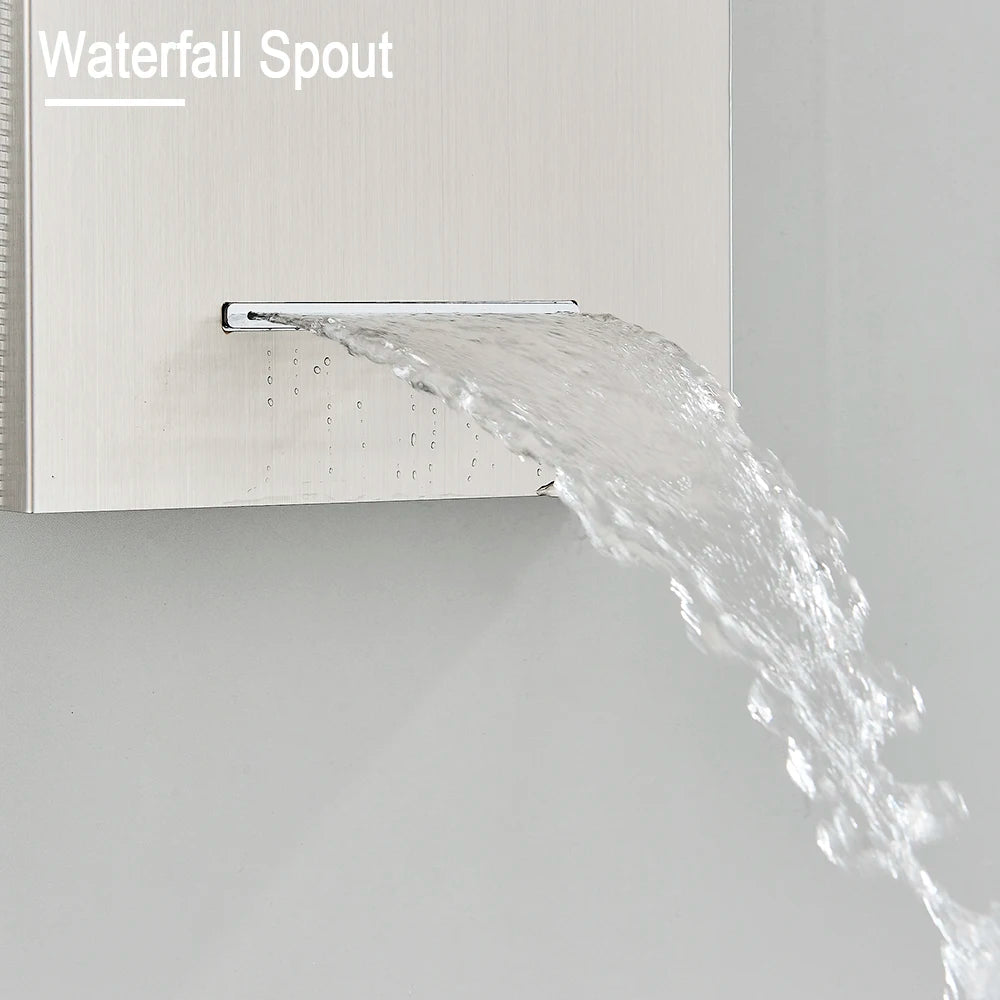 LED Light Shower Panel Waterfall Rain Digital Display Shower Faucet Set