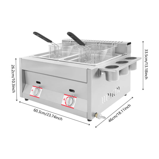 Dual Tank Commercial Gas Deep Fryer 6L Stainless Steel