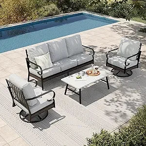 4-Piece Patio Furniture Set with Metal & Rattan Design,