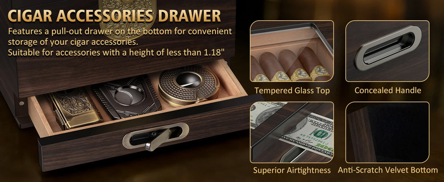Premium Cedar Wood Cigar Humidor with Leather Case, Cigar Tube, Digital Hygrometer & 2 Humidifiers - Luxury Gift Set