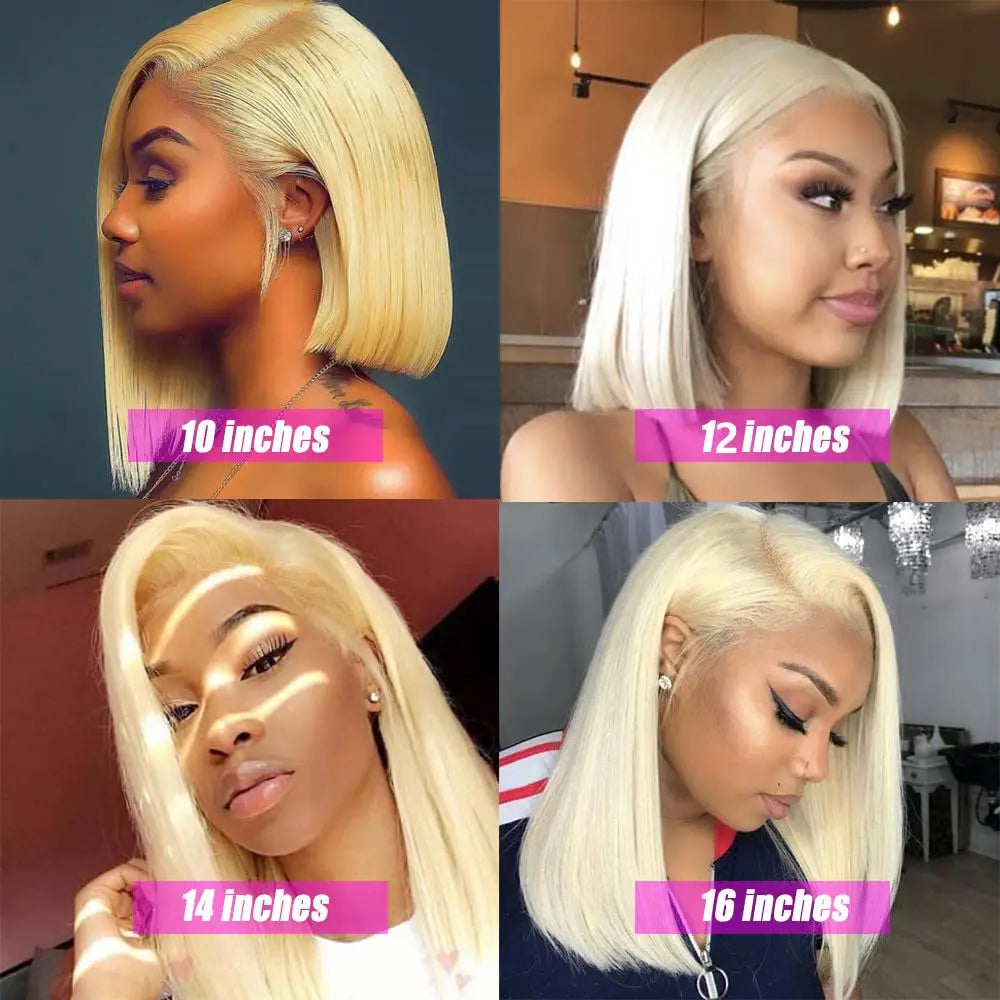 613 Blonde Bob Wig 13x4 Transparent Lace Front Human Hair Straight"