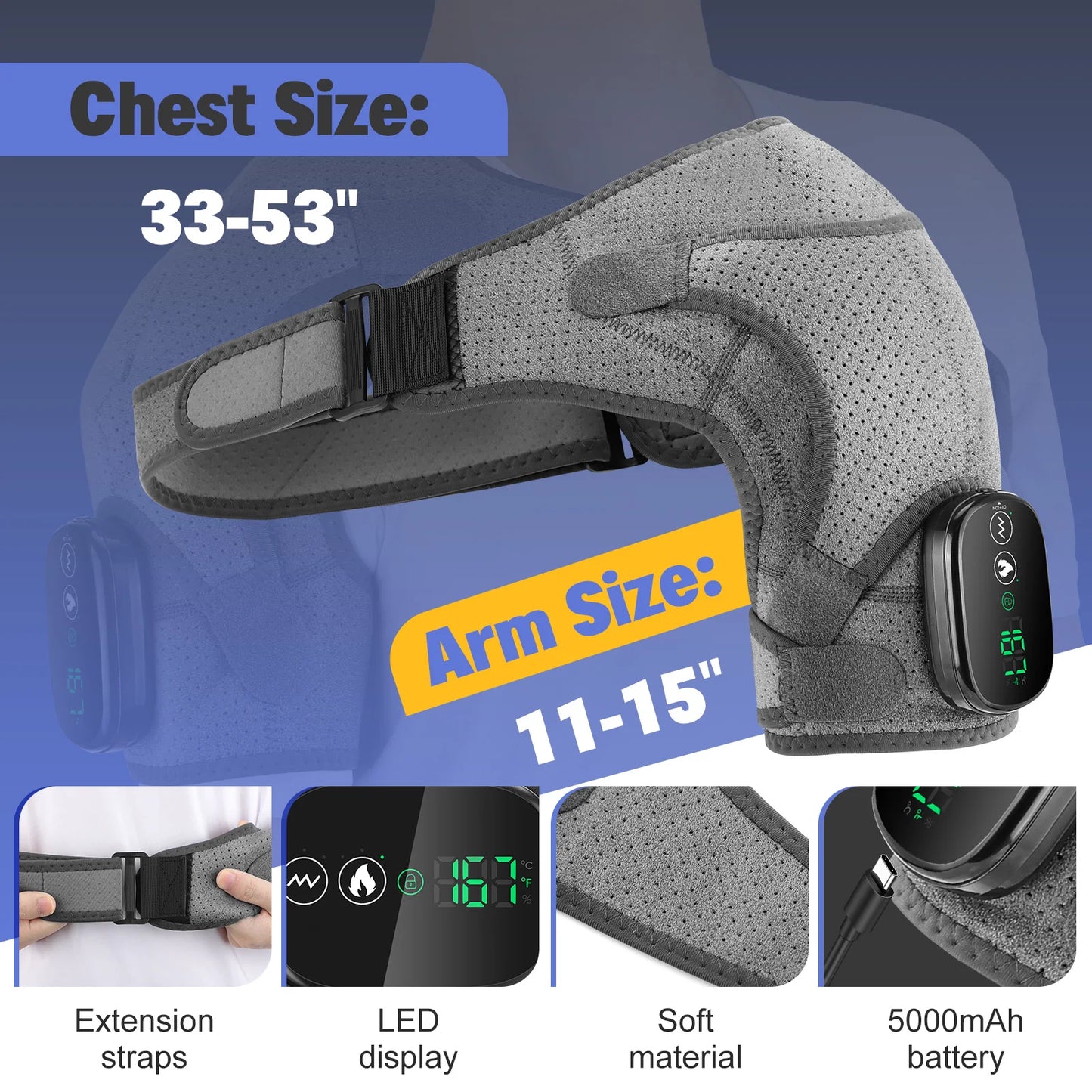 Electric Shoulder Support with Heat & Vibration - Adjustable Comfort Brace
