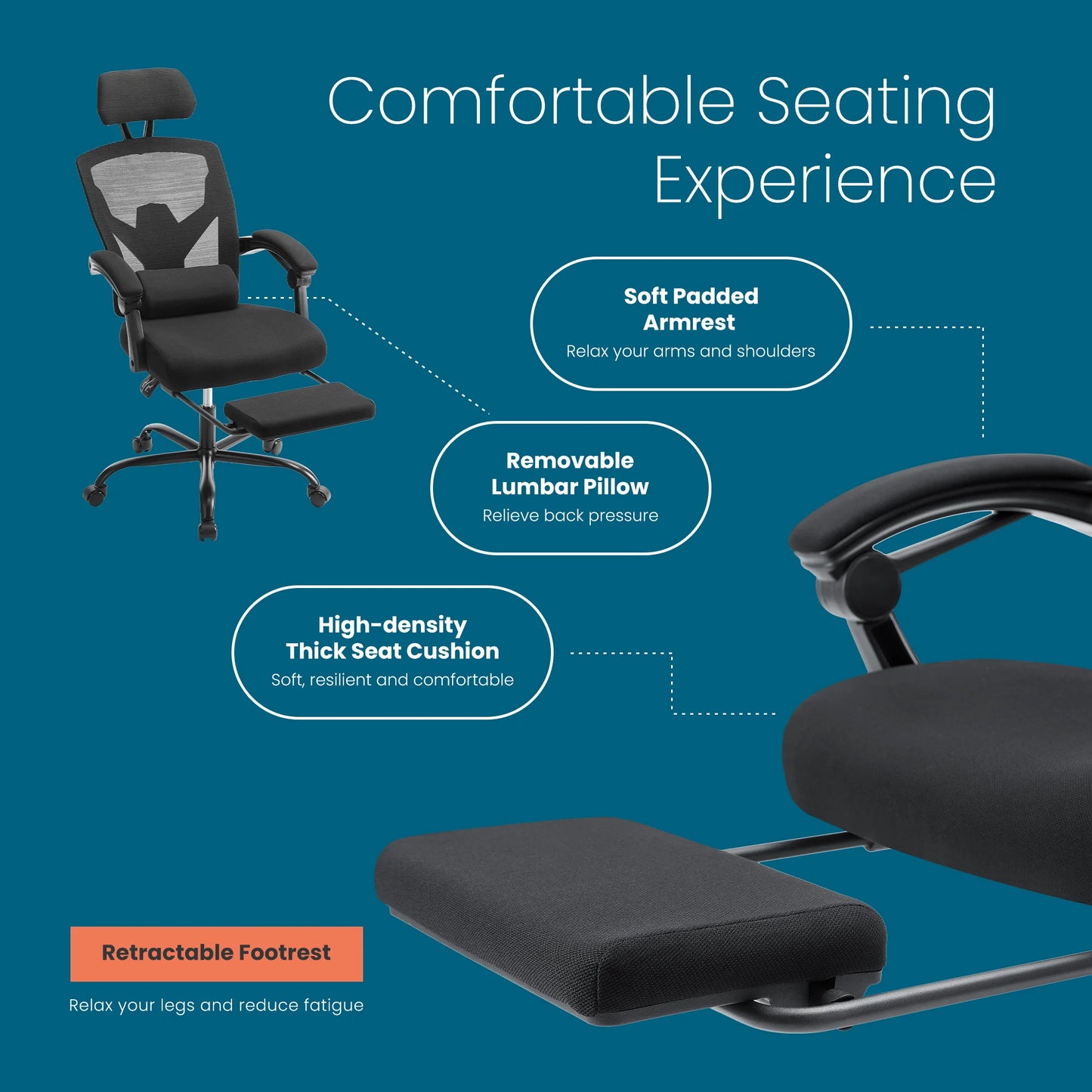 High Back Ergonomic Reclining Gaming Office Chair with Lumbar Support Pillow Meshair