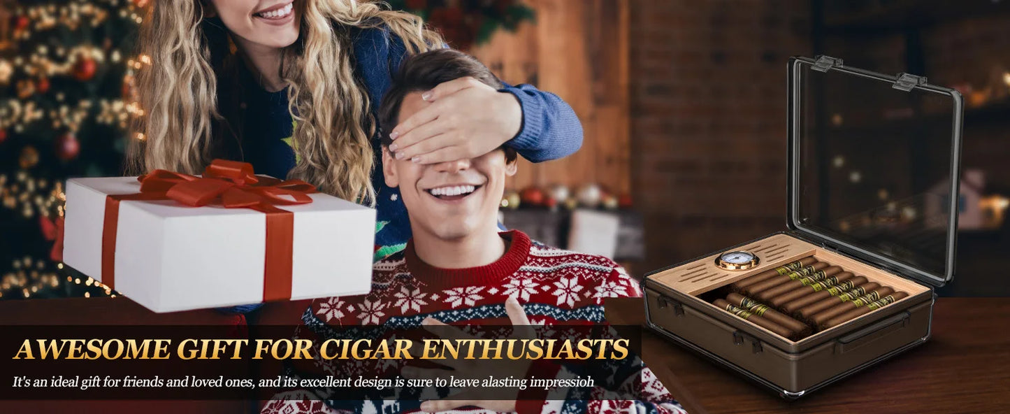 Acrylic Cigar Humidor, Cigar Box with Hygrometer, Humidifier and Cedar Wood Tray, Desktop Cigar Case Can Hold About 20-30 Cigars