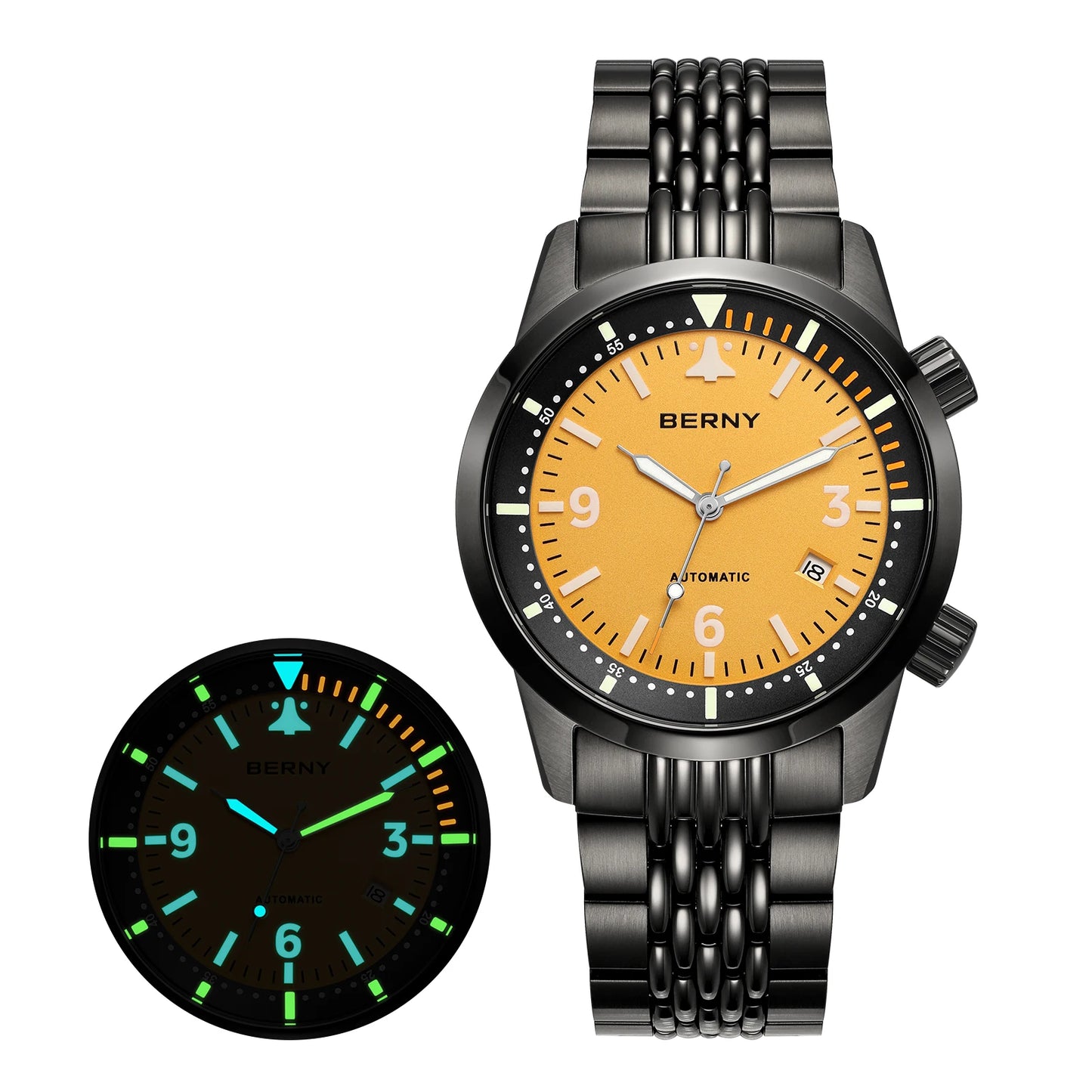 BERNY 20ATM Automatic Men's Diving Watches Top Luminous Sapphire AR Coated Diver Watches