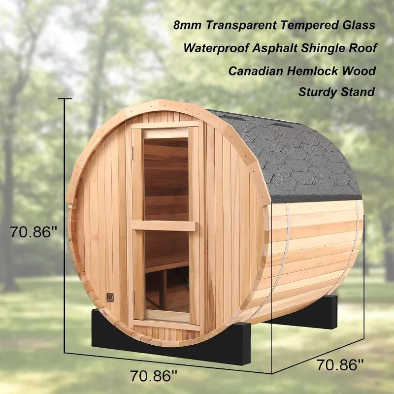 6x6FT Outdoor Barrel Sauna Room,  Family Sauna for 4-6 People with Electric Heater
