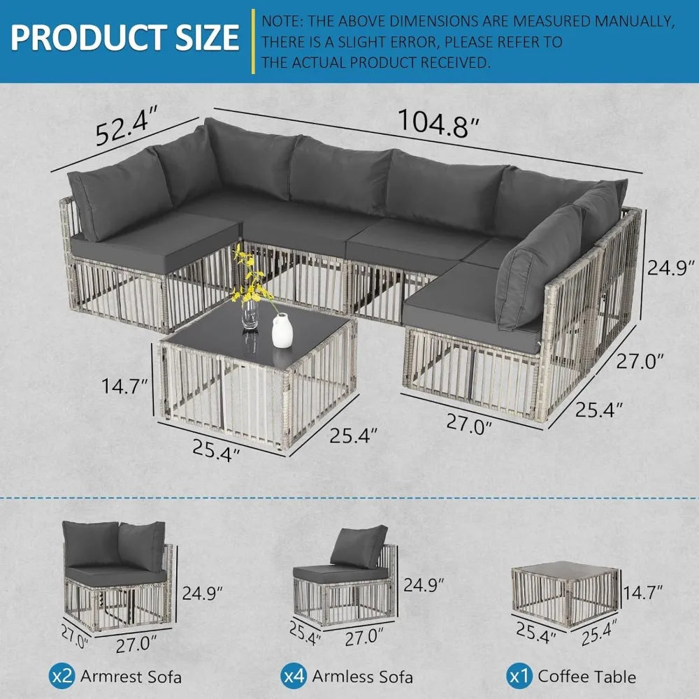 7 Pieces  Outdoor Patio Furniture Set, Wicker Outdoor Sectional