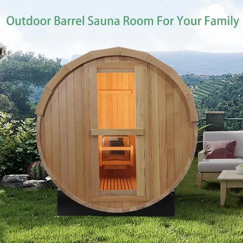 6x6FT Outdoor Barrel Sauna Room,  Family Sauna for 4-6 People with Electric Heater