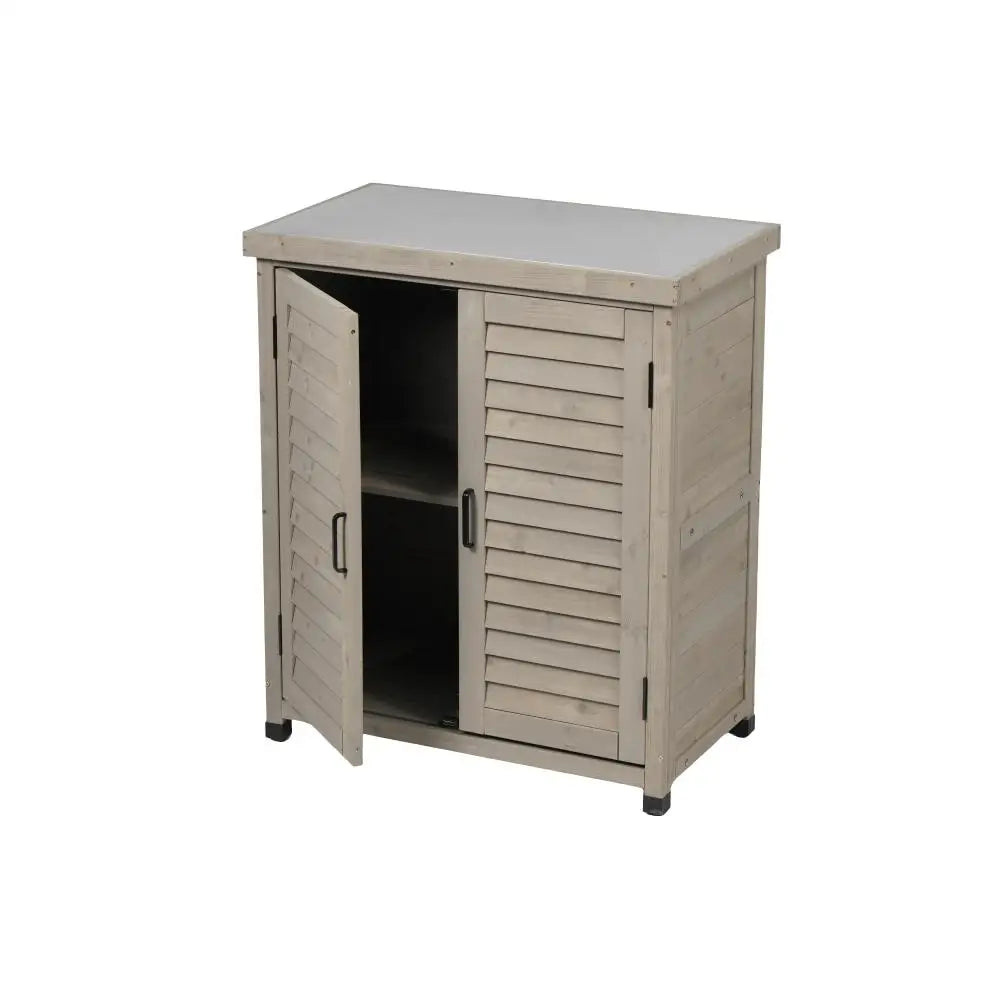 Potting Bench with Storage Cabinet and Metal Table Top for Outdoor Patio,'