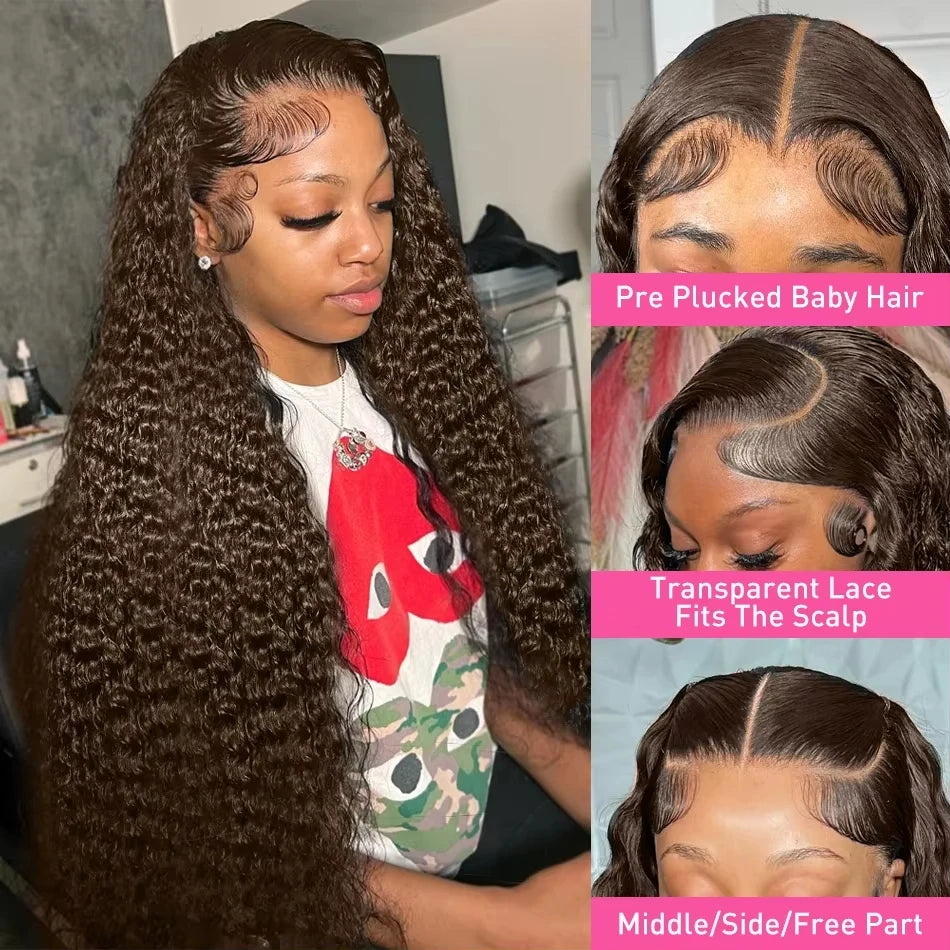 Chocolate Brown Curly  Lace Front Wigs