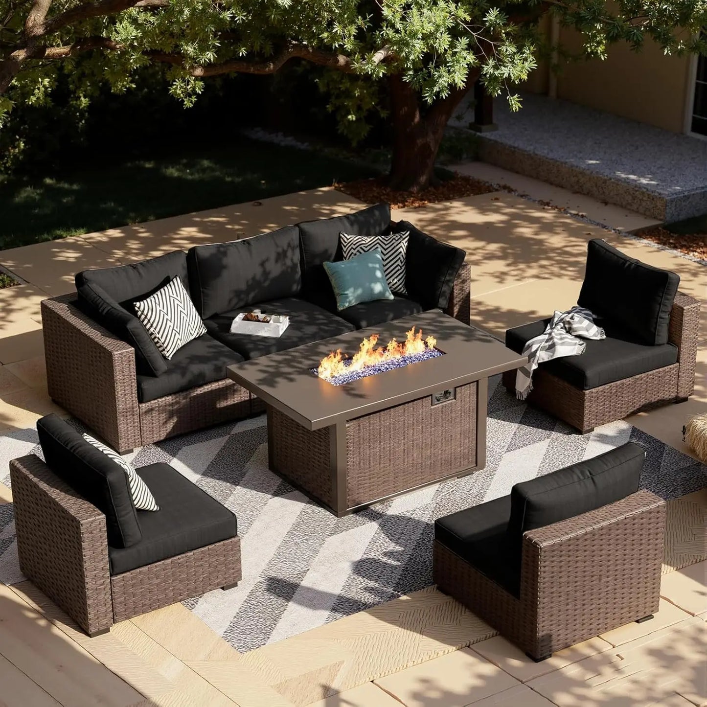 7-Pieces Patio Furniture Sets Outdoor Sectional Sofa