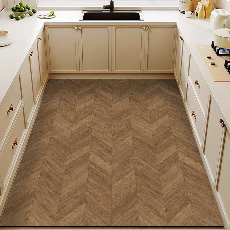 Kitchen Floor Mat Imitation Wood Grain Pvc Leather Waterproof Carpet