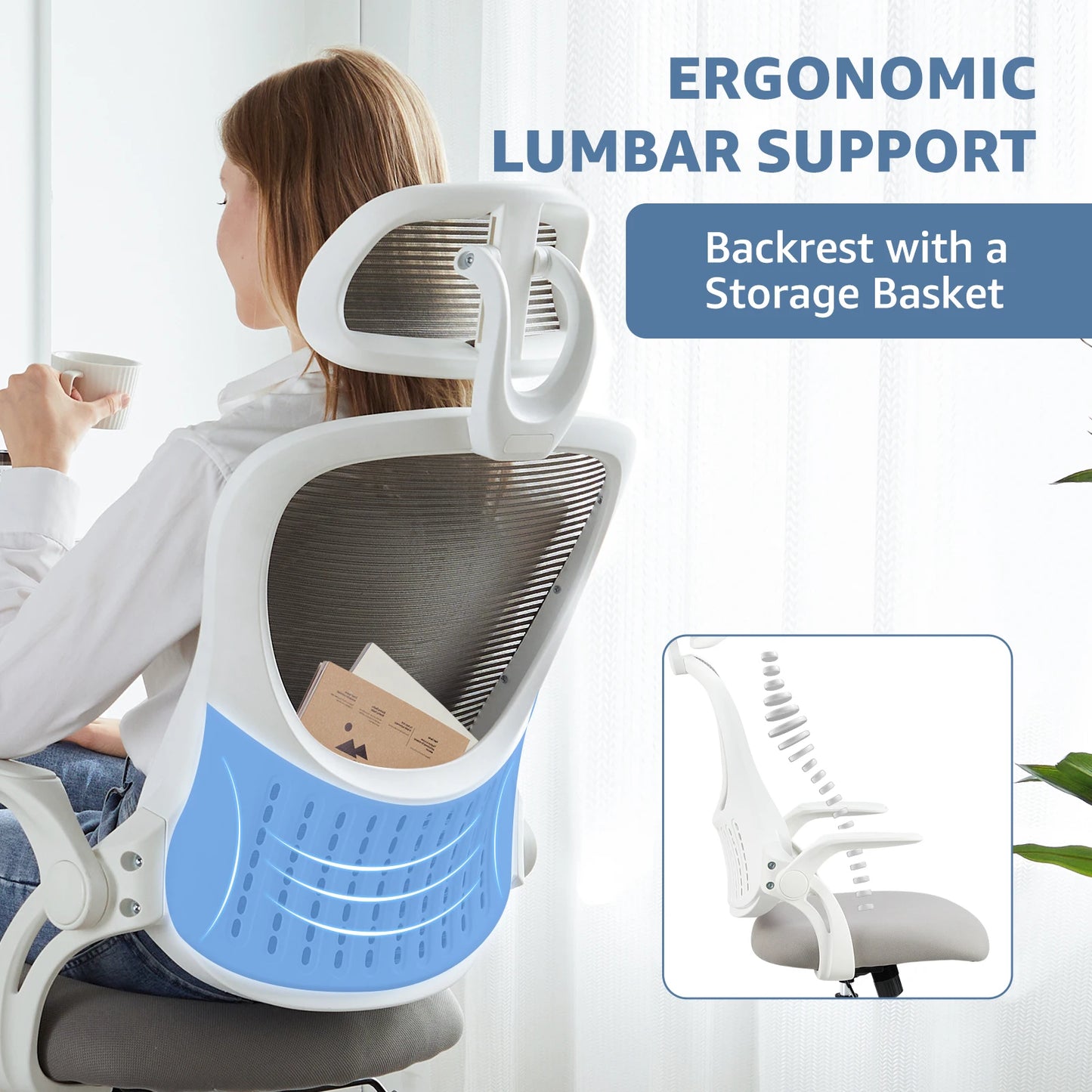 Office Computer Desk Chair Flip-up Arms Adjustable Headrests