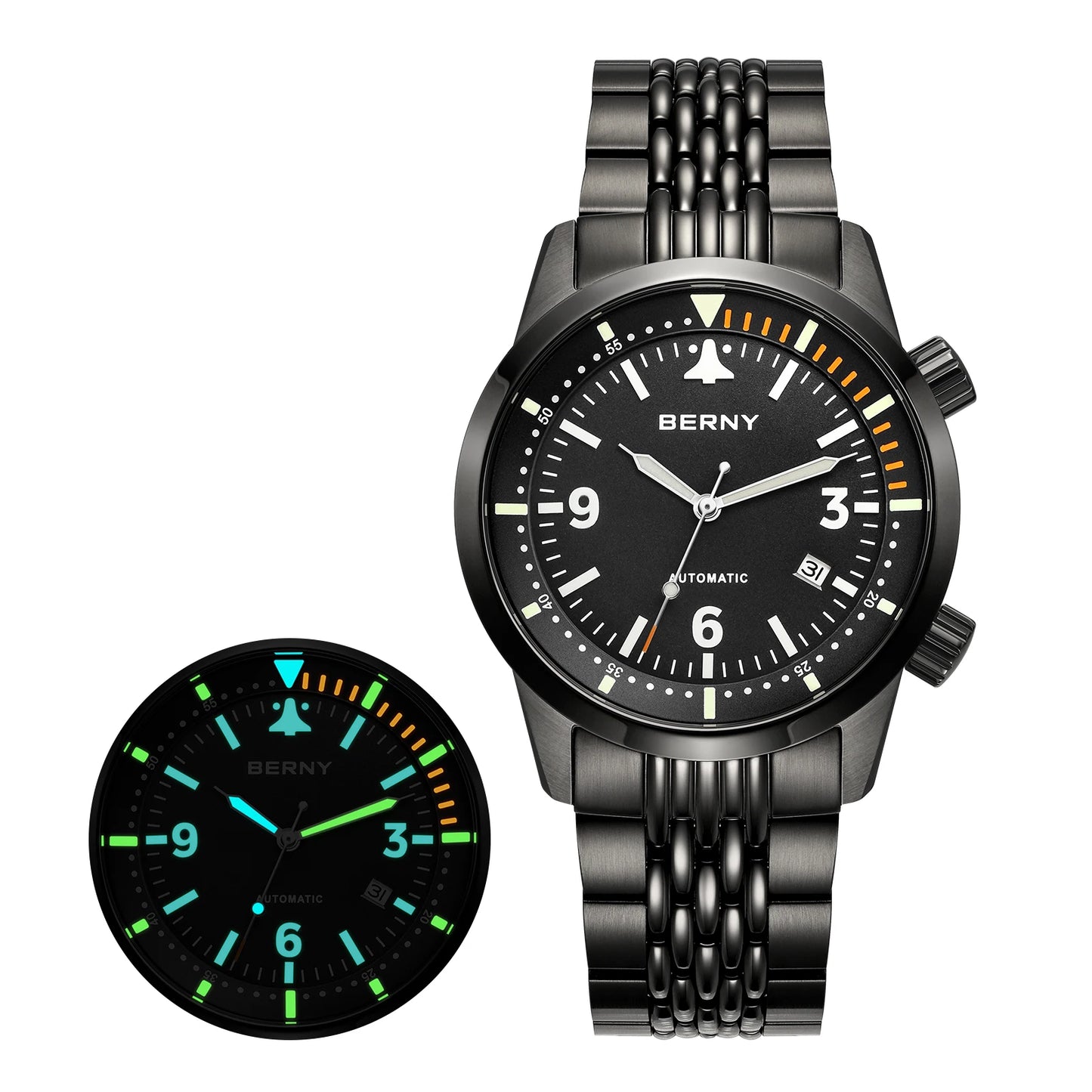 BERNY 20ATM Automatic Men's Diving Watches Top Luminous Sapphire AR Coated Diver Watches