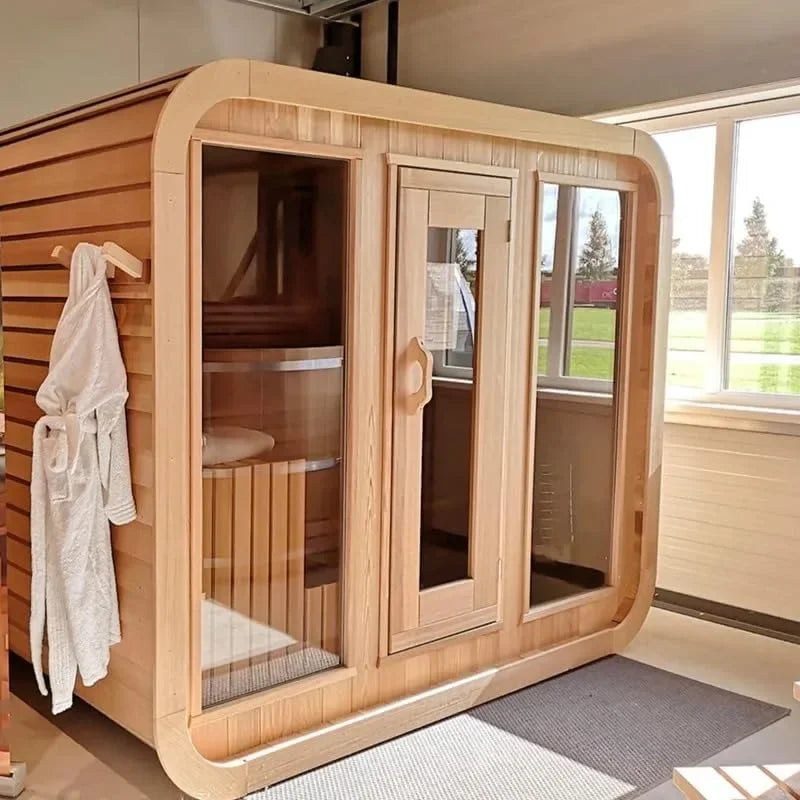Wood Stove Steam Sauna with Red Light Therapy for 4-10 Person, Hemlock & Cedar