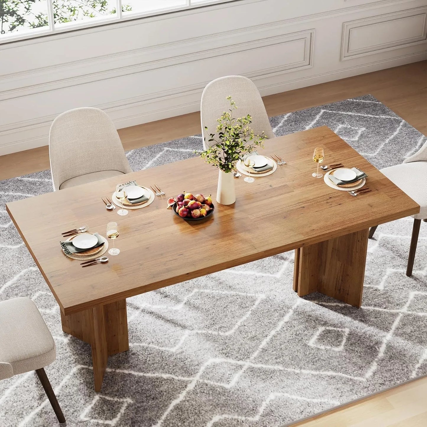 63-inch Dining Table for 4-6, Farmhouse Kitchen Table with Large Tabletop,