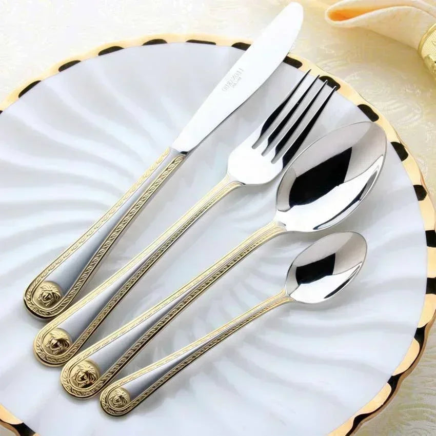 24PCS Vintage Western Gold Plated Dinnerware