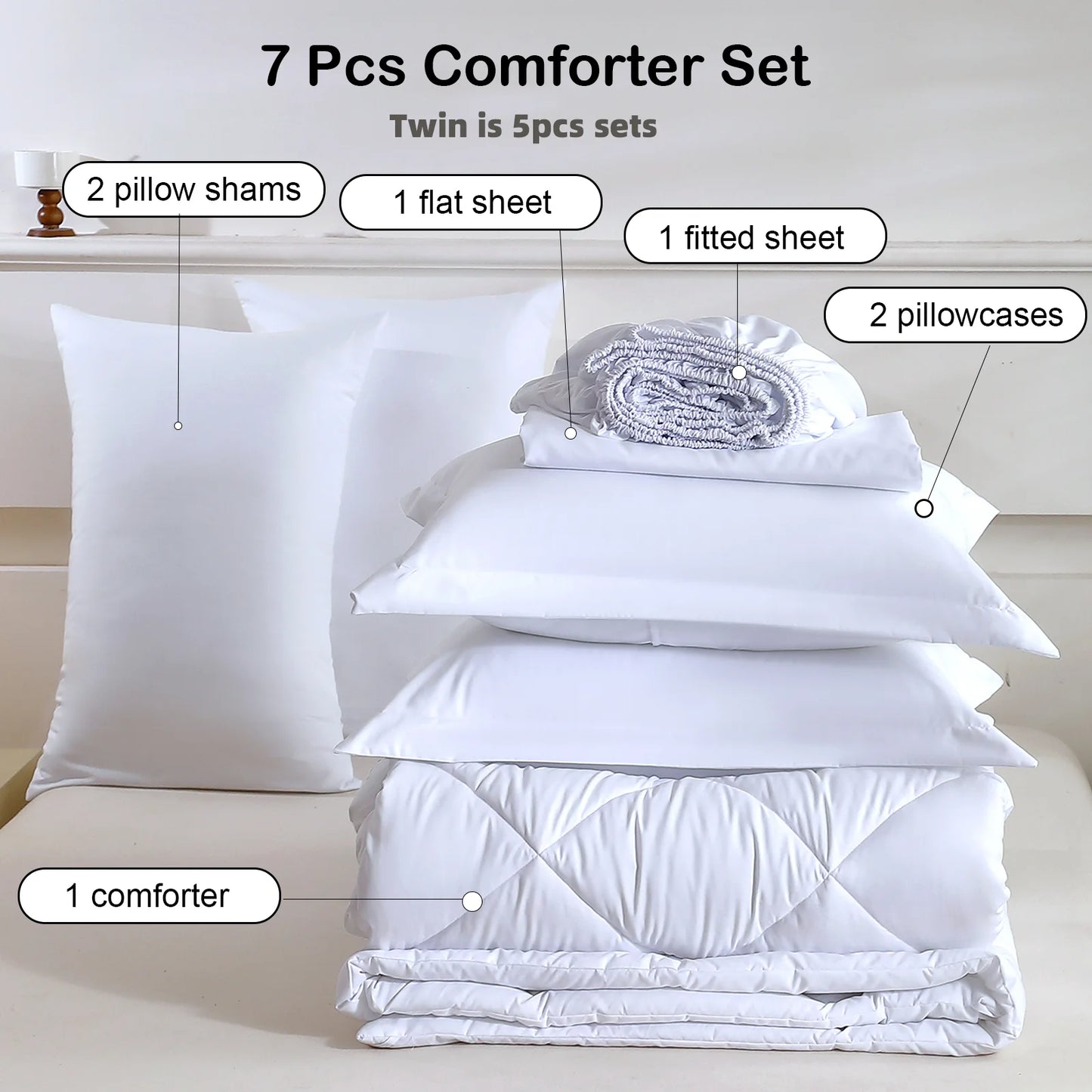 5pcs/7pcs Twin Full Queen King Bedding Sets Home Decor Comforter Flat Sheet