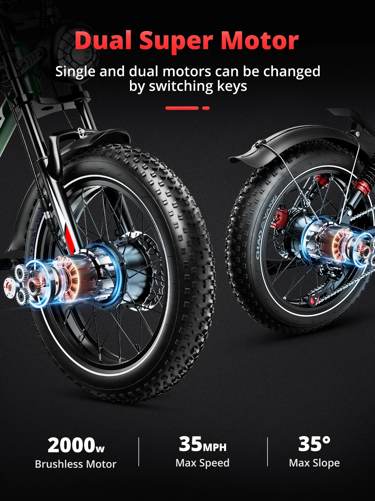 S8 Adults Electric Bike For Men  Motor 2000W Dual Bicycle 48V Battery 20"Bikes