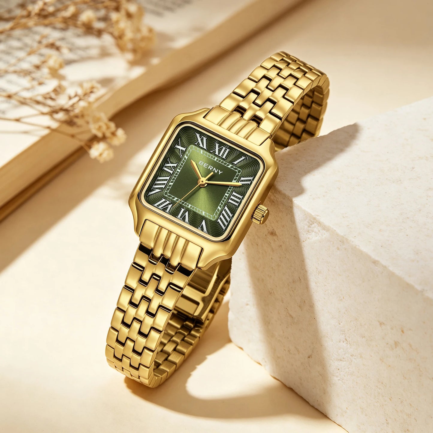 BERNY Square Women Watch Gold Quartz Fashion Exquisite Roman Luxury Small Women's Watch Jewelry Bracelet Women Watches