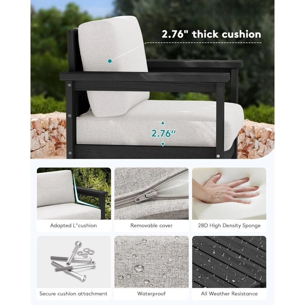 4 Pieces HDPE Outdoor Sofa Set with Cushions, All Weather Use Loveseat Furniture