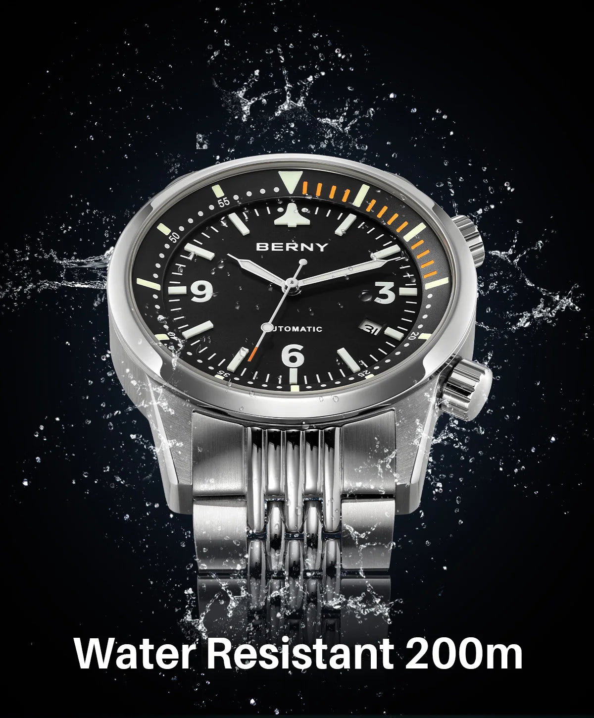 BERNY 20ATM Automatic Men's Diving Watches Top Luminous Sapphire AR Coated Diver Watches