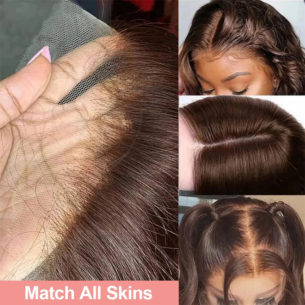 Dark Chocolate Brown Bone Straight Human Hair Lace Front Wig