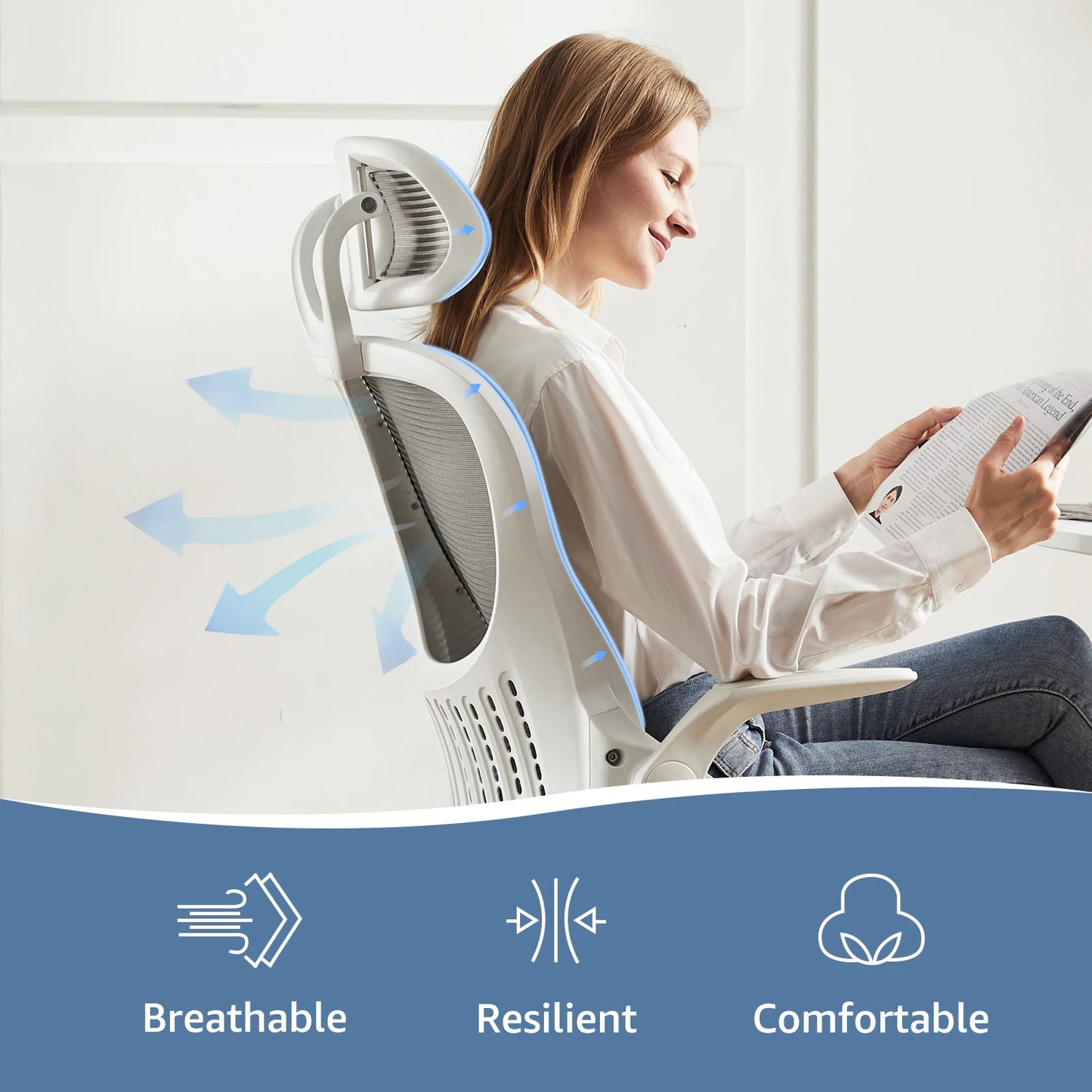 Office Computer Desk Chair Flip-up Arms Adjustable Headrests