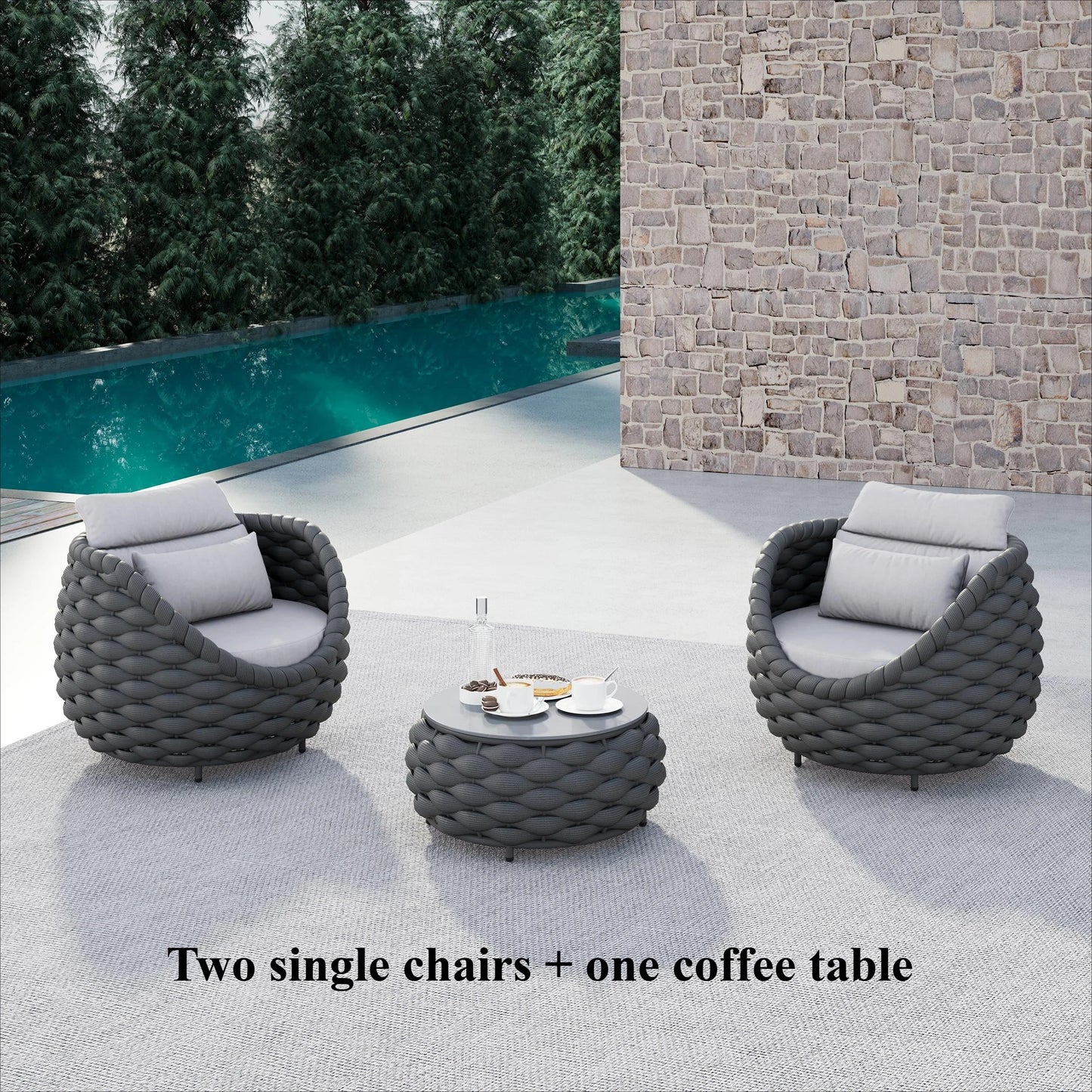 Woven Rope Patio Chair Set Aluminum Outdoor Furniture 2 Piece