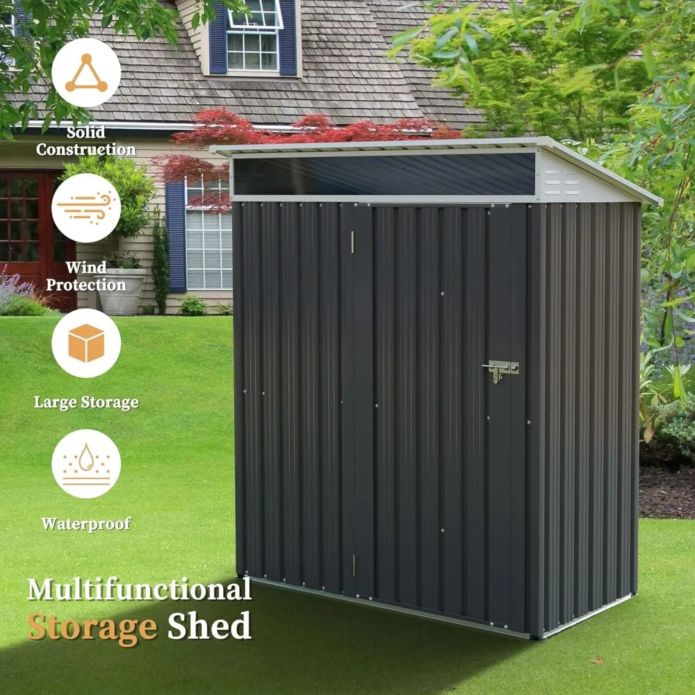 5x3x6 FT Outdoor Metal Storage Shed with Window Lockable Door, Waterproof for Garden Tools