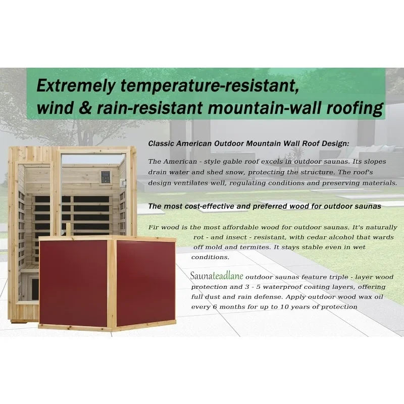 2-Person All-Weather Outdoor Sauna, Low EMF FIR Cabin
