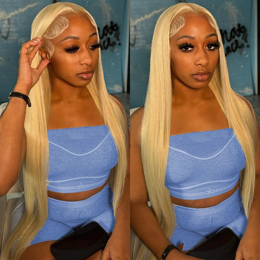 Blonde  Lace Front Wig 100% Human Hair  Density Straight  Frontal Wigs