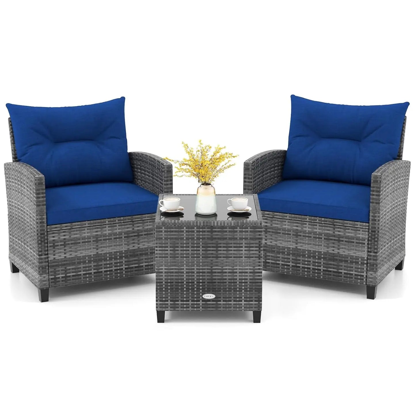 3 Piece Patio Furniture Set, Outdoor PE Rattan Conversation Set with Cushions &