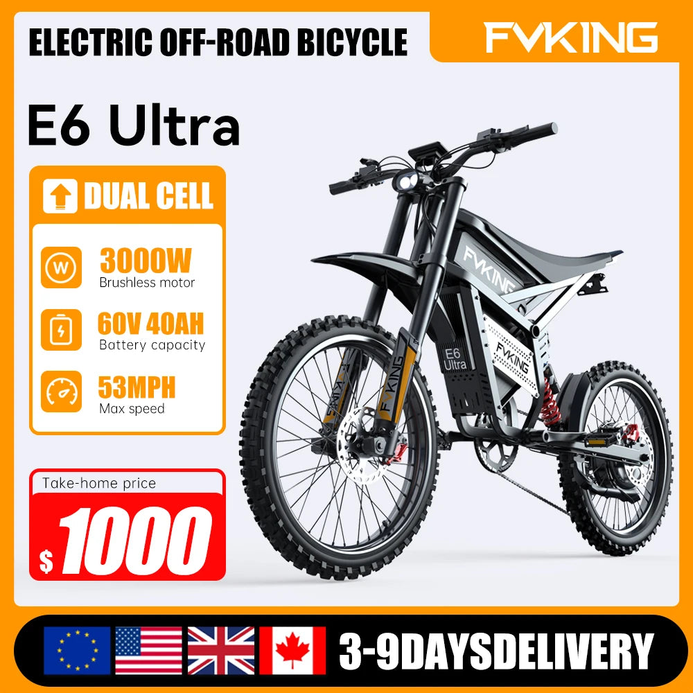 Electric Bike 6000W Peak Electric Dirt Bike 60V30AH Battery