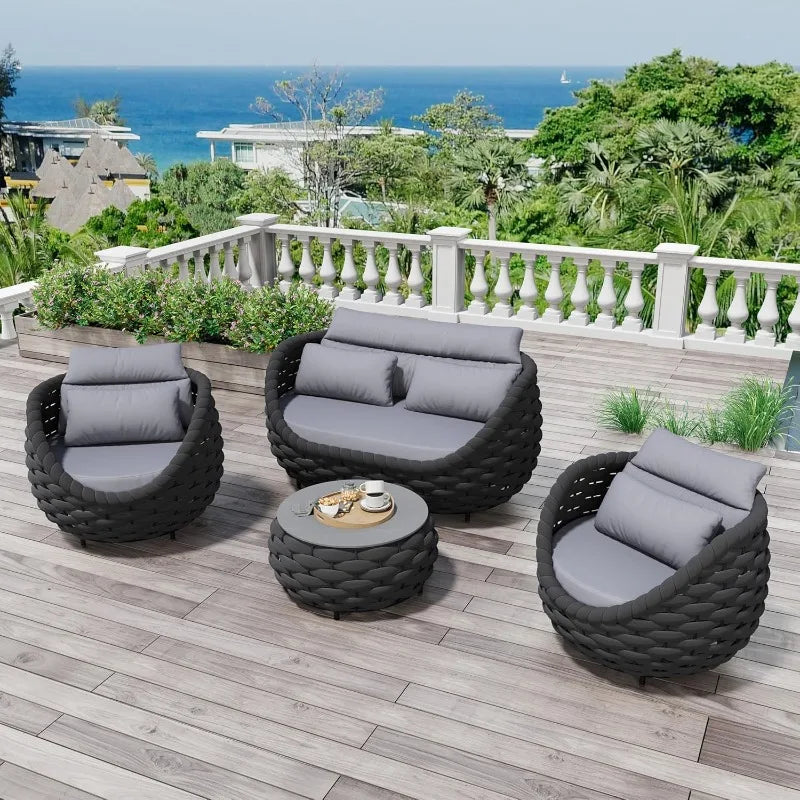 Woven Rope Patio Chair Set Aluminum Outdoor Furniture 2 Piece
