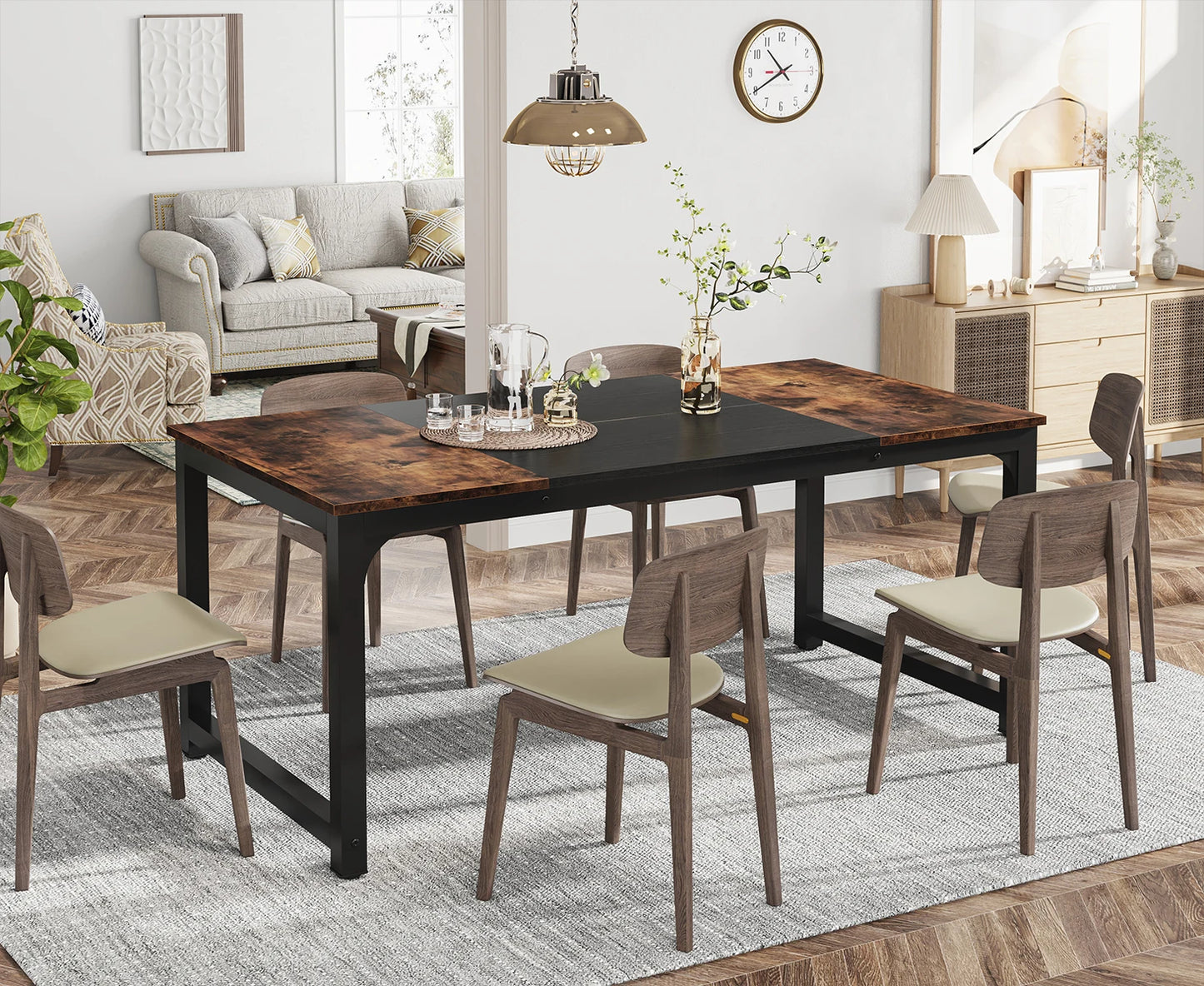 Dining Table, Industrial Kitchen Table for 6-8 Person,