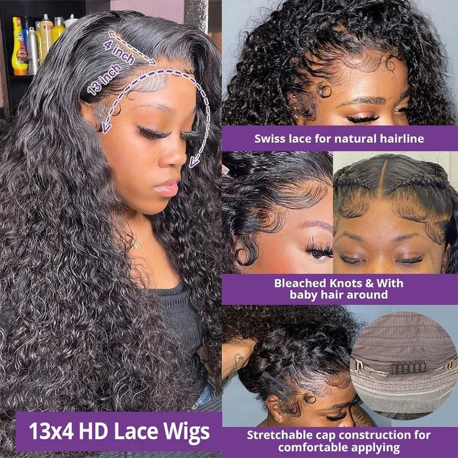 13x6 Hd Lace Frontal Wig 13x4 Curly Human Hair Wigs Water Wave Human Hair Wig