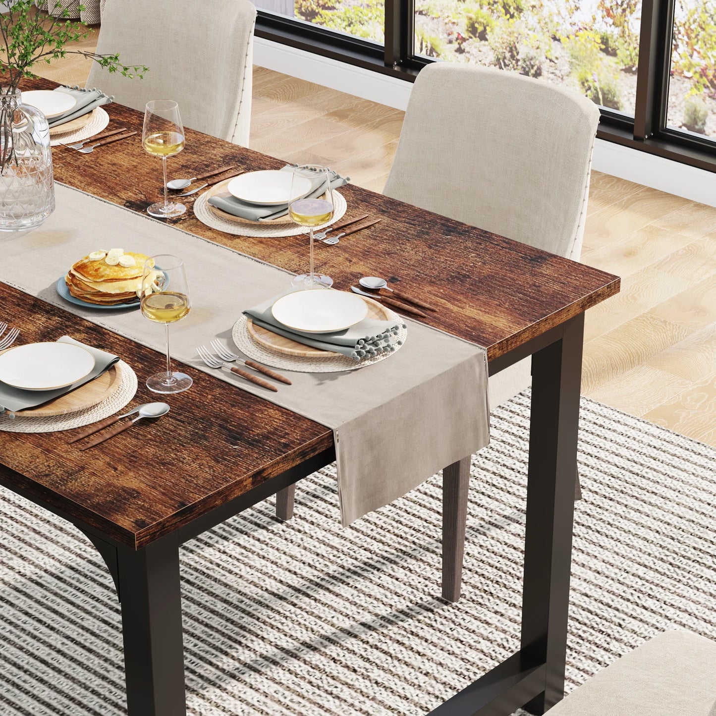 Dining Table, Industrial Kitchen Table for 6-8 Person,