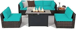7 Piece Patio Furniture Set with Fire Pit Table, Includes  Fire Pit and Protective Cover,
